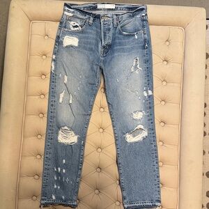 AYR Women's Blue 100% cotton Distressed Boyfriend Jeans